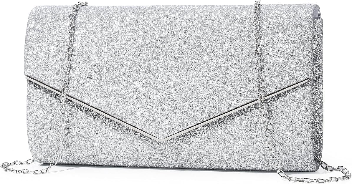 Thumbnail 6 de Mooedcoe Glitzer Clutch Damen – Elegante silberne Abendtasche mit abnehmbarer Kette