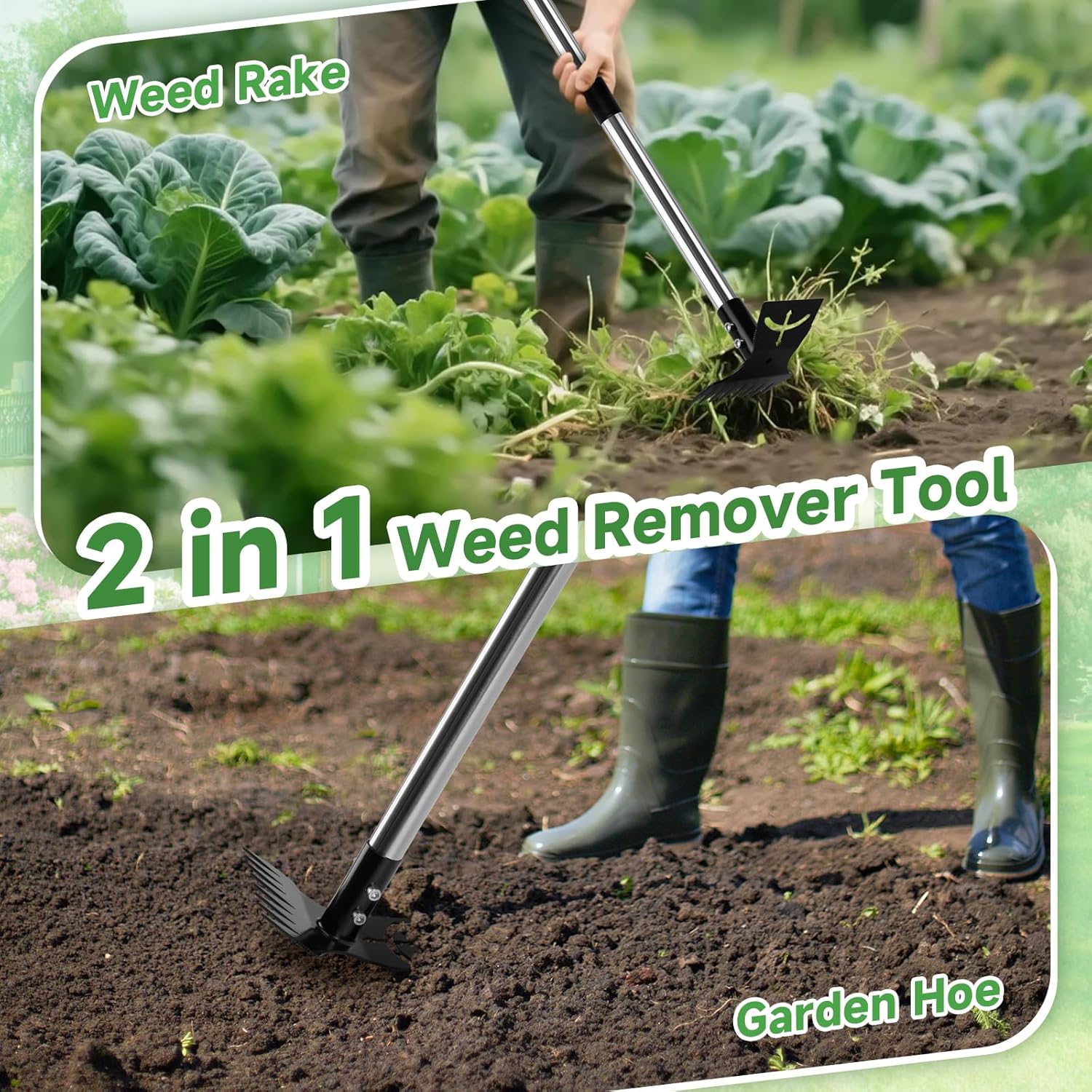 Thumbnail 1 de VFMFM Upgraded 8-Tooth Weeding Rake: 150cm Adjustable 2-in-1 Garden Tool