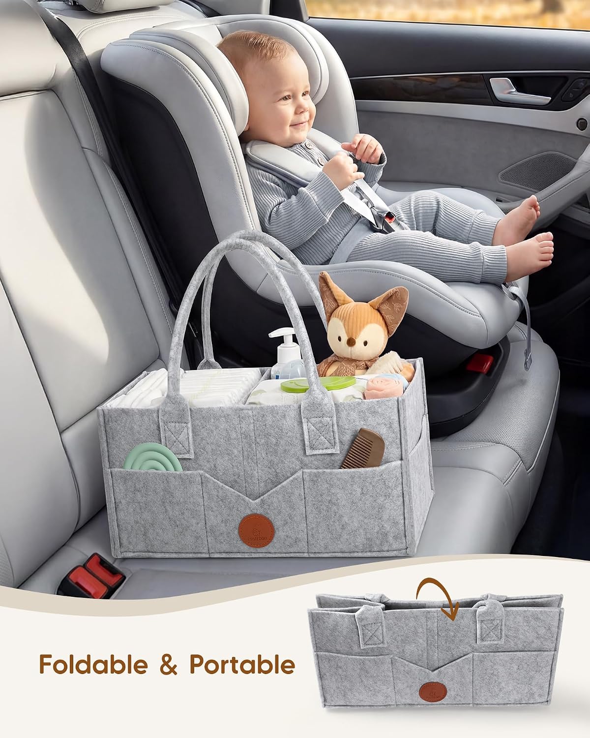 Detalle 2 de Maliton Nappy Caddy: Newborn Essentials Organizer in Grey