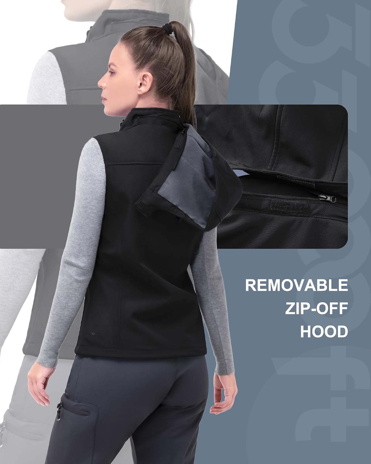 Detalle 2 de 33,000ft Damen Softshell Weste mit abnehmbarer Kapuze