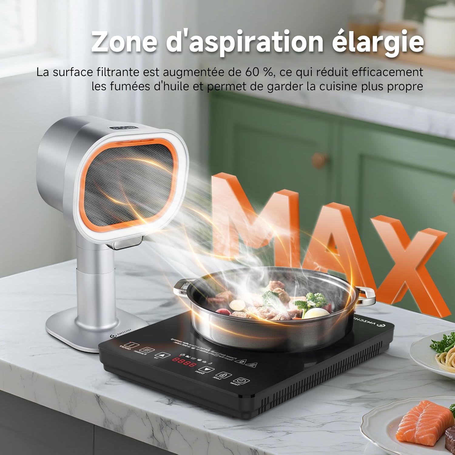 Detalle de AMZCHEF hotte aspirante portable avec hauteur télescopique et inclinaison jusqu’à 40°