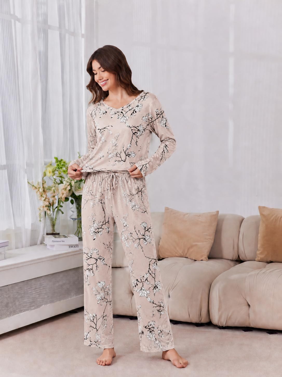 Thumbnail 3 de Ekouaer Women’s 2-Pack Pajama Sets with Long Sleeves, V-Neck Tops and Pockets