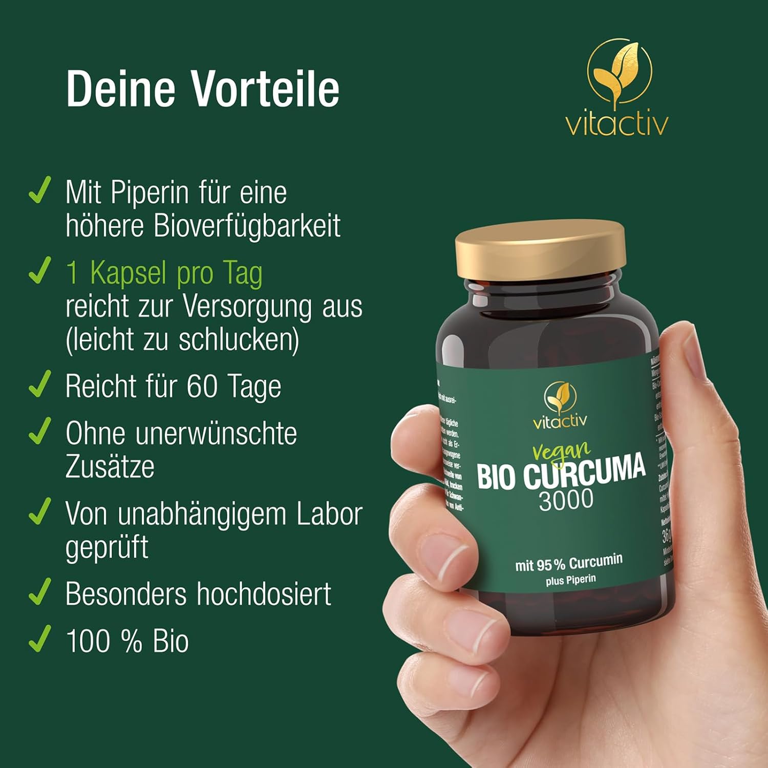 Detalle 1 de VITACTIV Bio Curcuma 3000 Hochdosiert