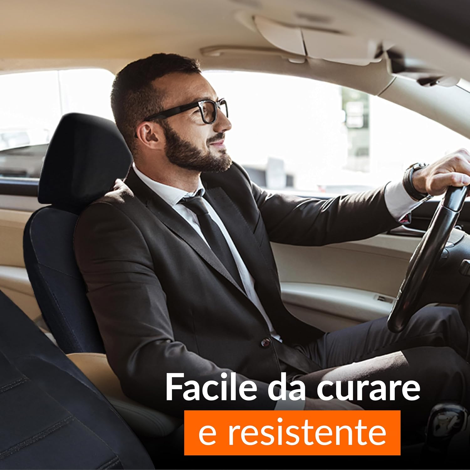 Detalle de Upgrade4cars Coprisedili auto universali in ecopelle nero (set completo anteriore e posteriore, 9 pezzi)