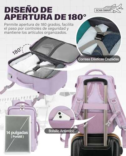 Thumbnail 5 de VANKEV Mochila de Viaje Cabina 40x20x25 cm (20 L) para Ryanair – Púrpura claro