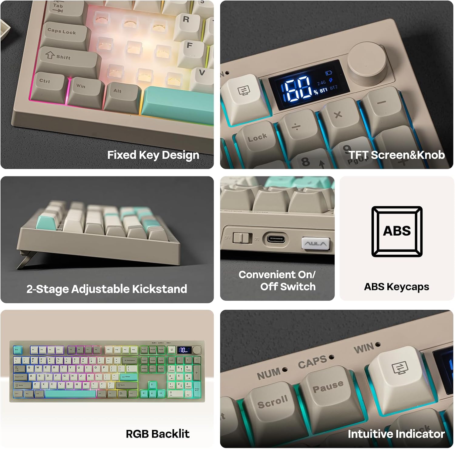 Detalle de EPOMAKER Aula S102 Pro : Clavier Gaming à Membrane avec Écran TFT, Volume et Pavé Numérique – Tri‑Mode, RGB et Silencieux