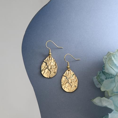 Thumbnail 3 de Weviway 18K Gold Plated Teardrop Hammered Dangly Drop Earrings