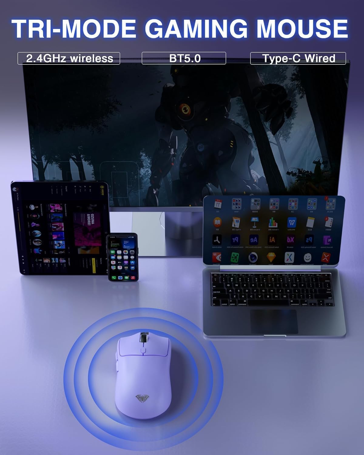 Thumbnail 2 de AULA SC580 Wireless Gaming Mouse — Tri-Mode, 12000 DPI, 81g, Programmable Buttons
