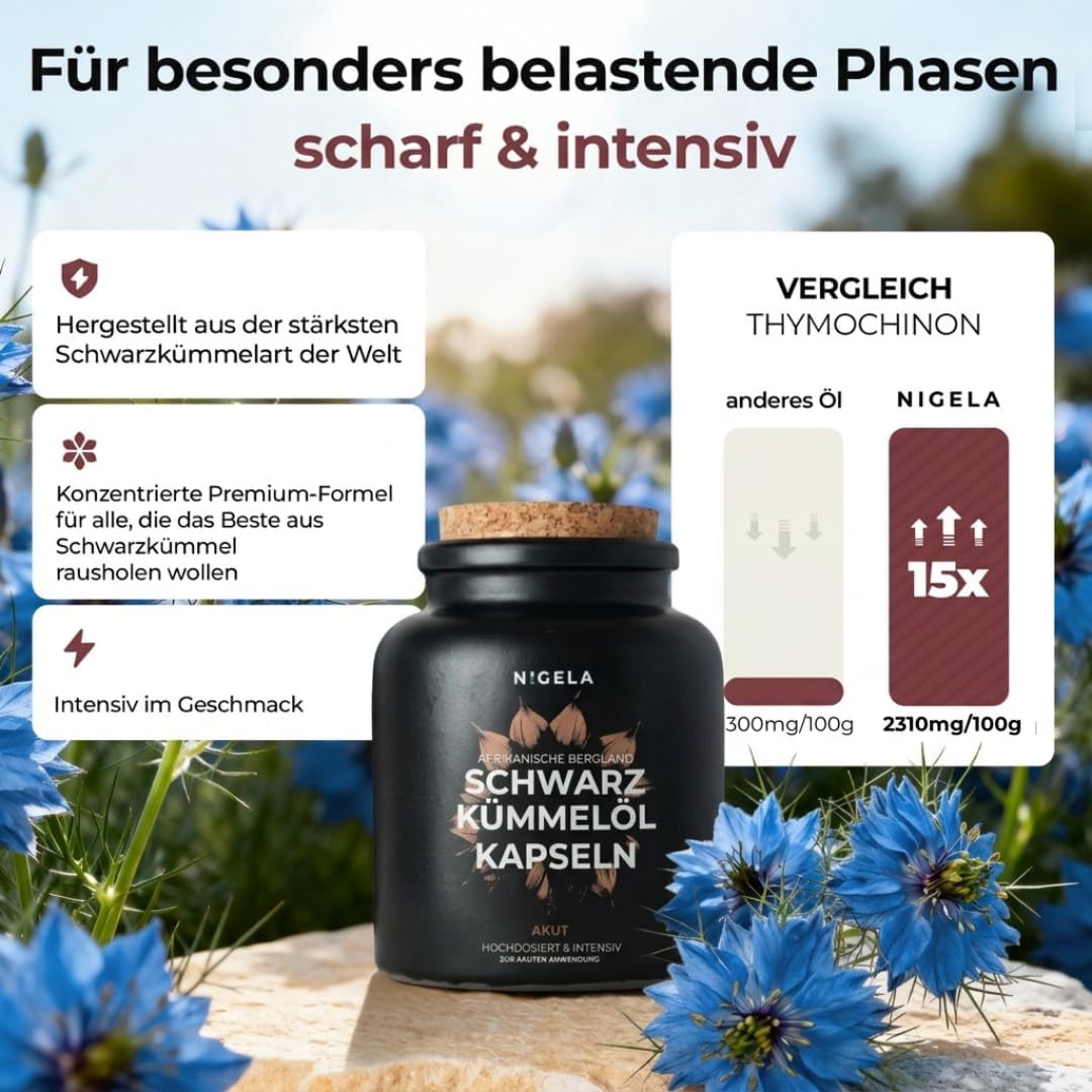 Thumbnail 1 de Nigela Schwarzkümmelöl Kapseln AKUT – Premium hochdosiert, 3x180 Stück