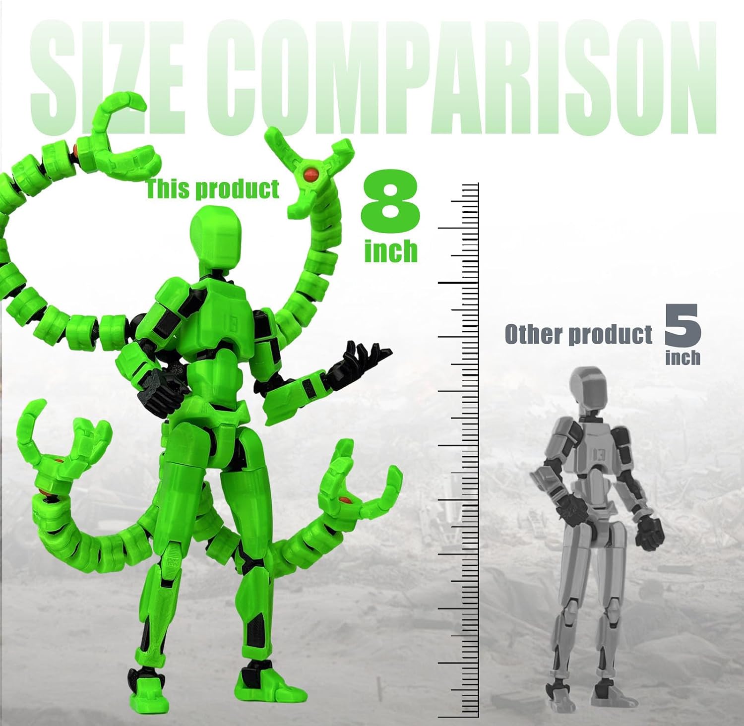 Detalle de PkghoKids 13 3D-Printed Robot Action Figure, 7.2-Inch Luminous Green