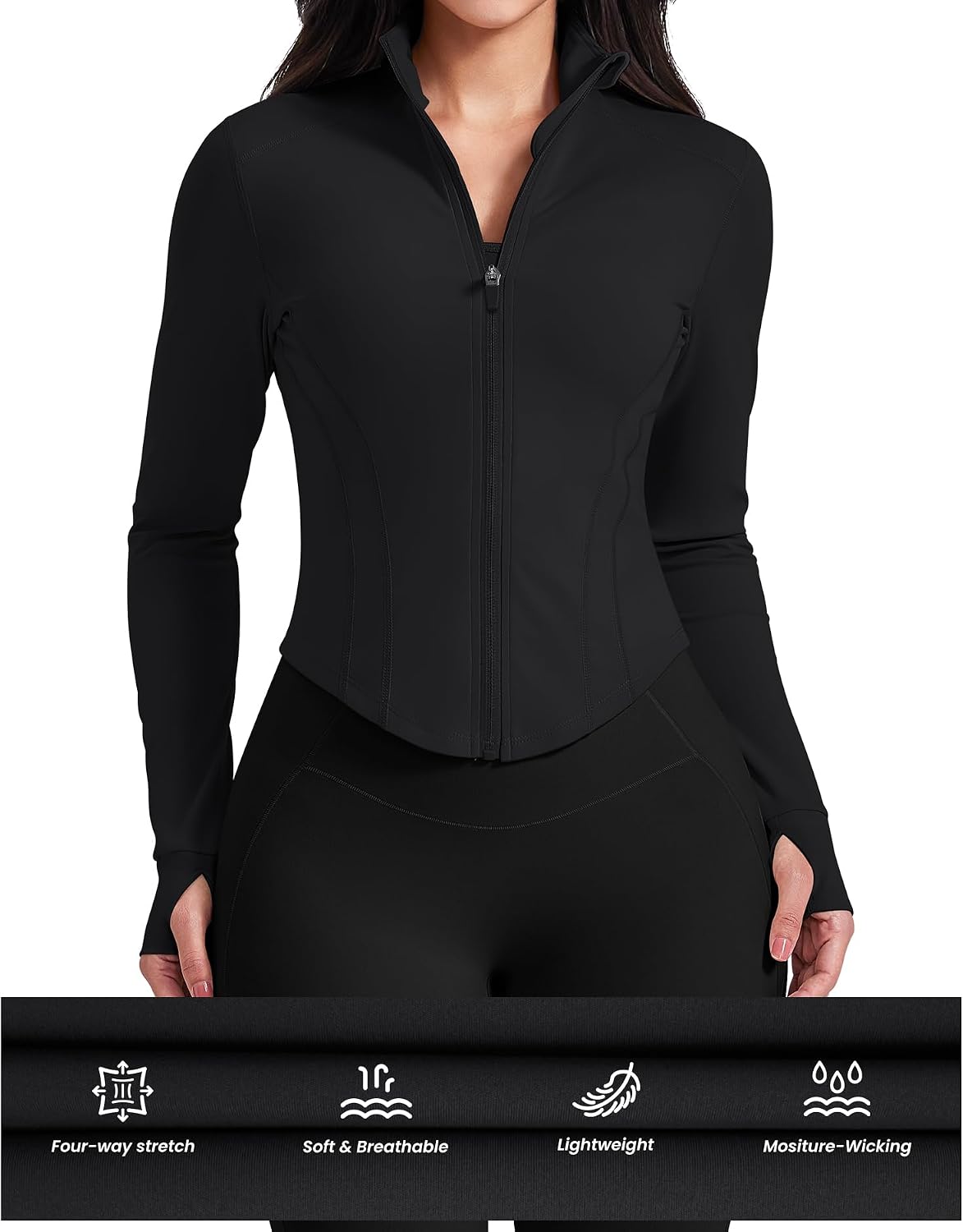 Detalle de AVGO Cropped Workout Jacket for Women, Full Zip with Thumb Holes