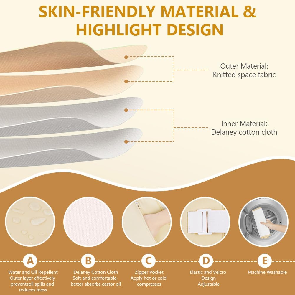 Detalle de AOOWU Castor Oil Pack Wrap Kit – 6 x Reusable Organic Cotton Wraps (Oil Not Included)