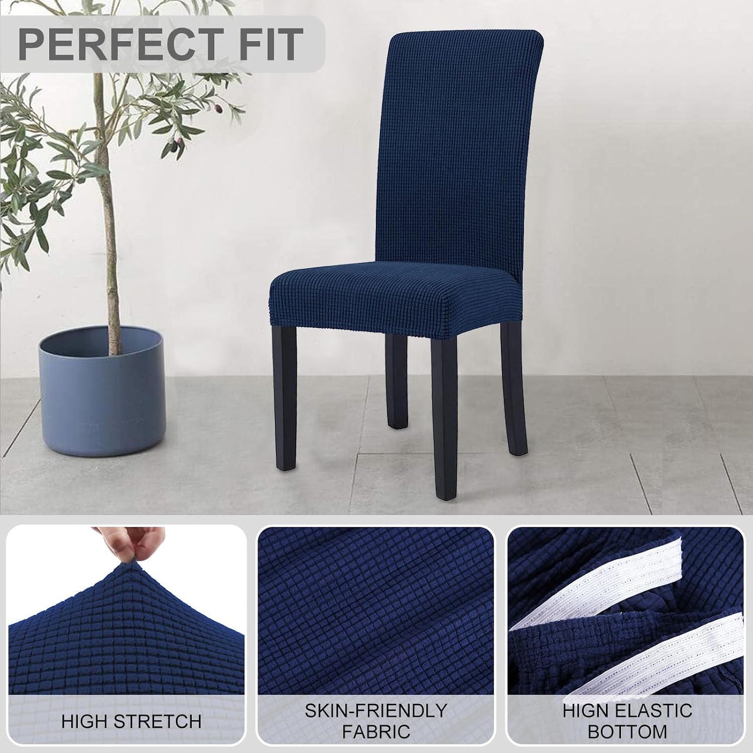 Thumbnail 3 de YSTELLAA Housse de chaise extensible 4 pièces Bleu