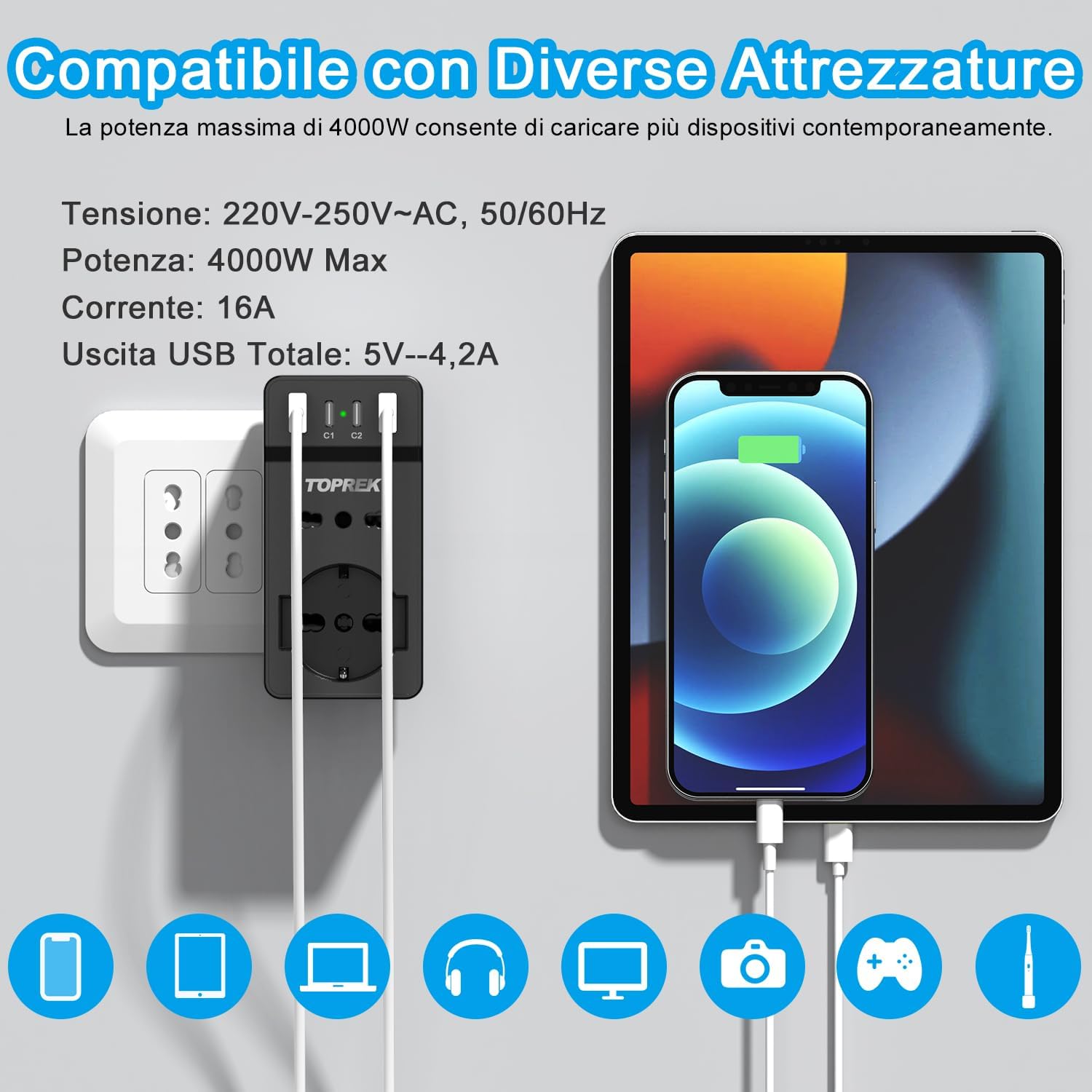 Thumbnail 4 de TOPREK Presa multipla 4000W 🔌