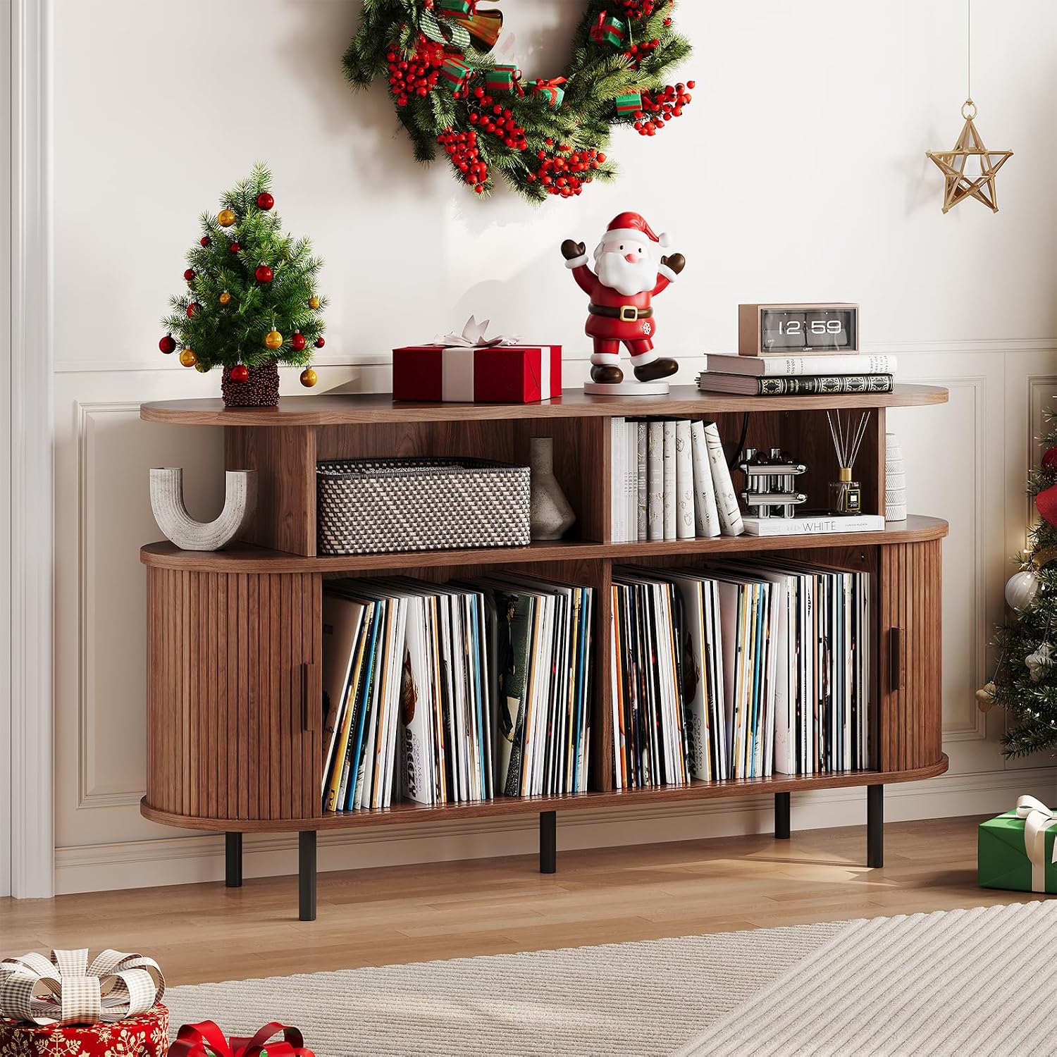 Thumbnail 6 de Lefurture TV-145-LFT Record Player Cabinet, 55-Inch Walnut Vinyl Storage
