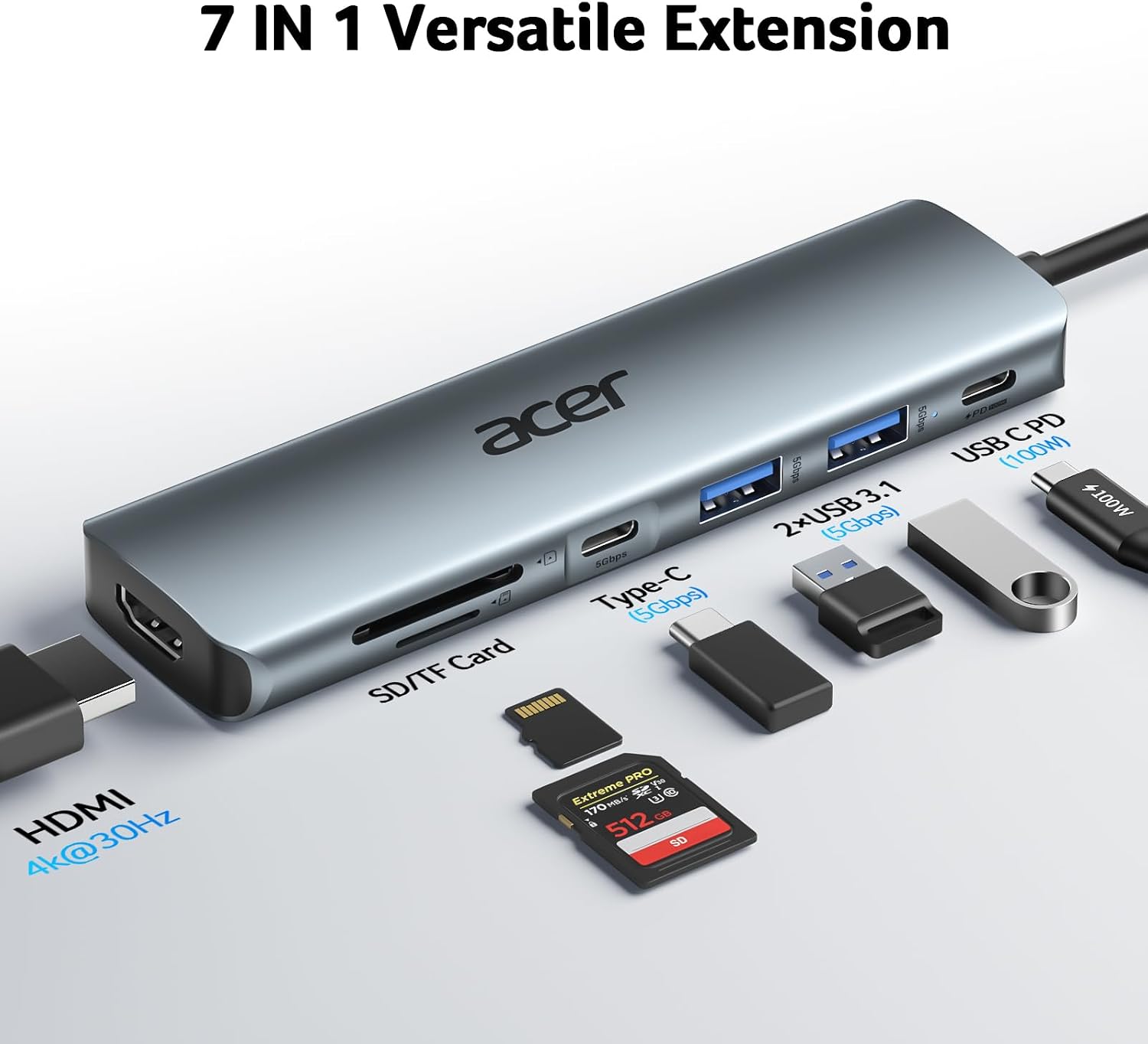 Detalle 2 de Acer Hub USB‑C adaptateur HDMI 4K avec PD 100W 🔌