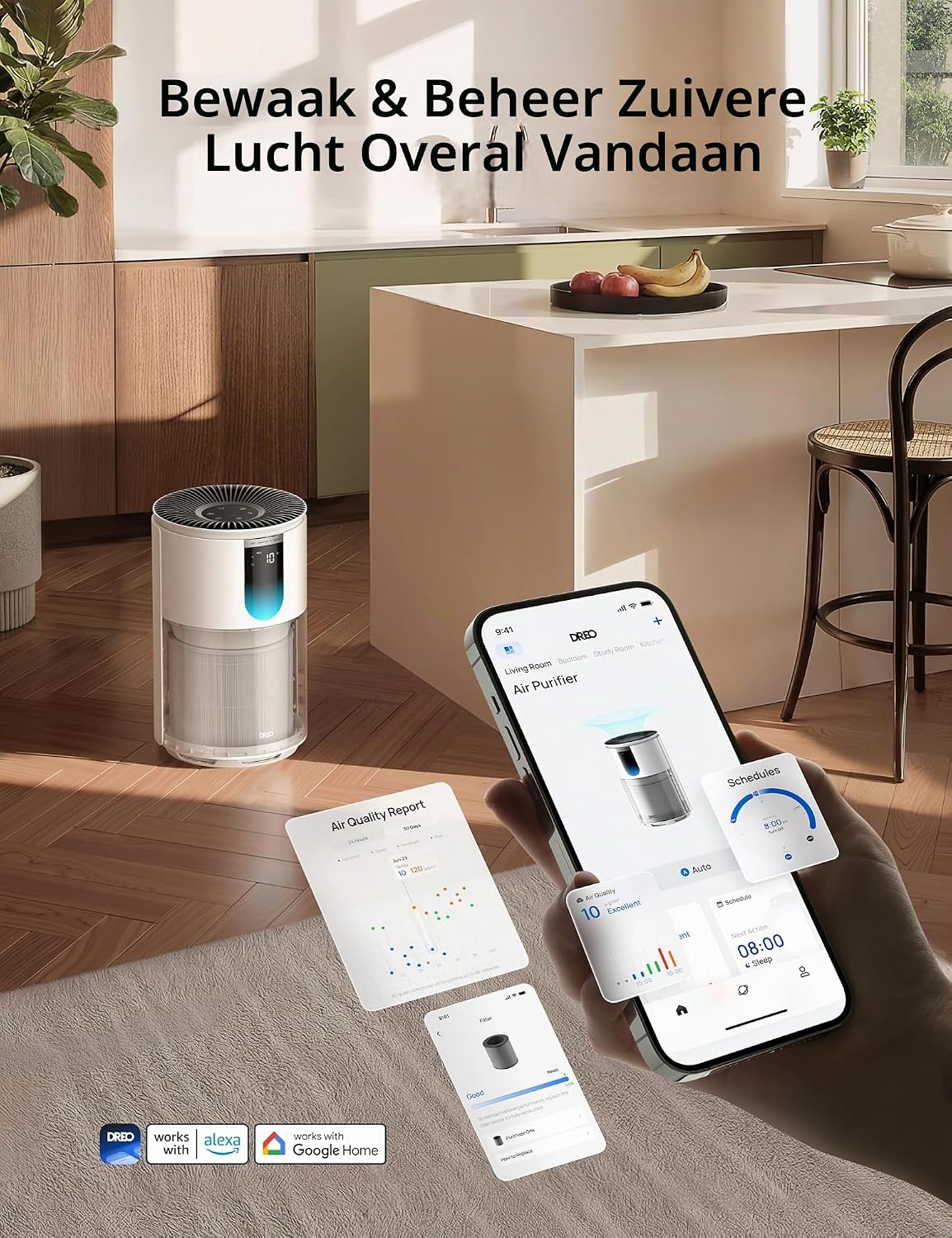 Thumbnail 4 de DREO 539S luchtreiniger met HEPA-filter, PM2,5-sensor en appbediening