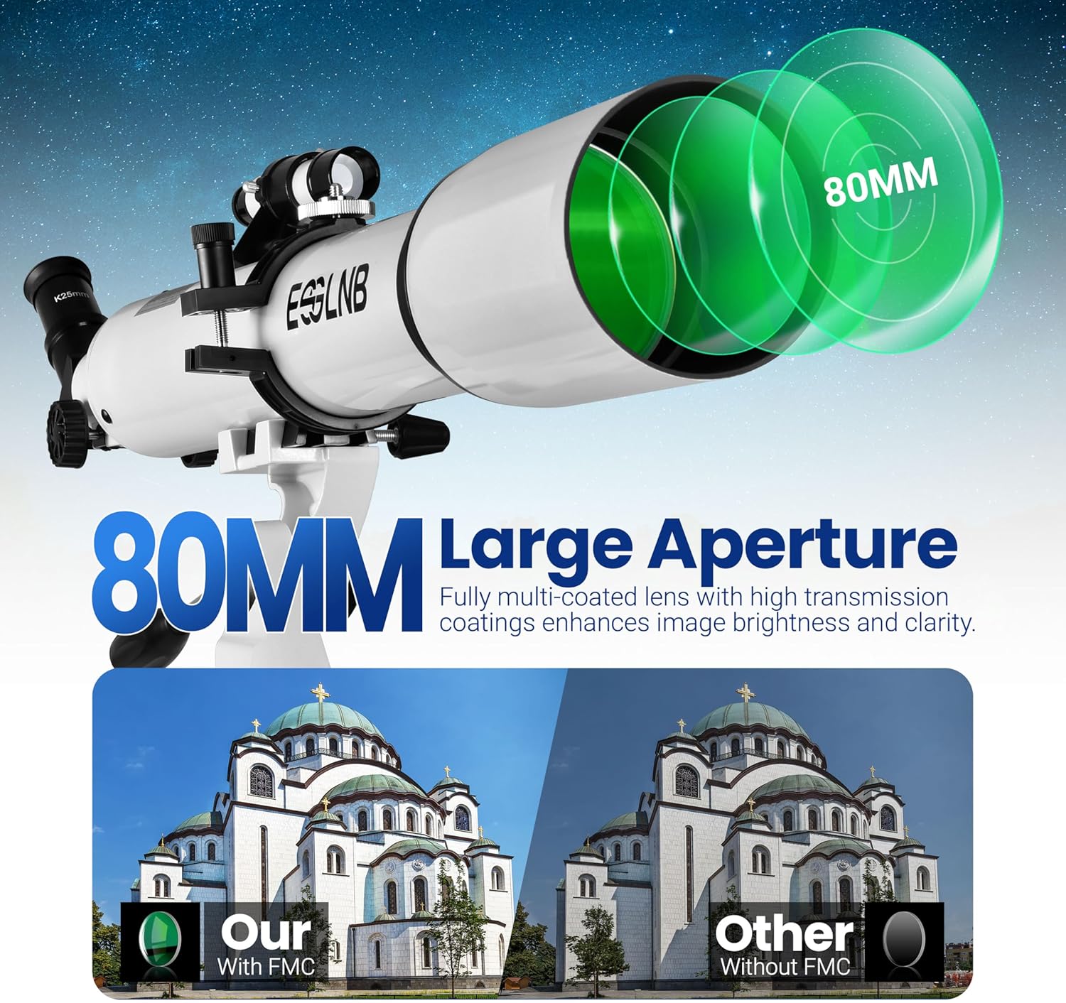 Thumbnail 2 de ESSLNB 70080 telescope for astronomy with smartphone adapter