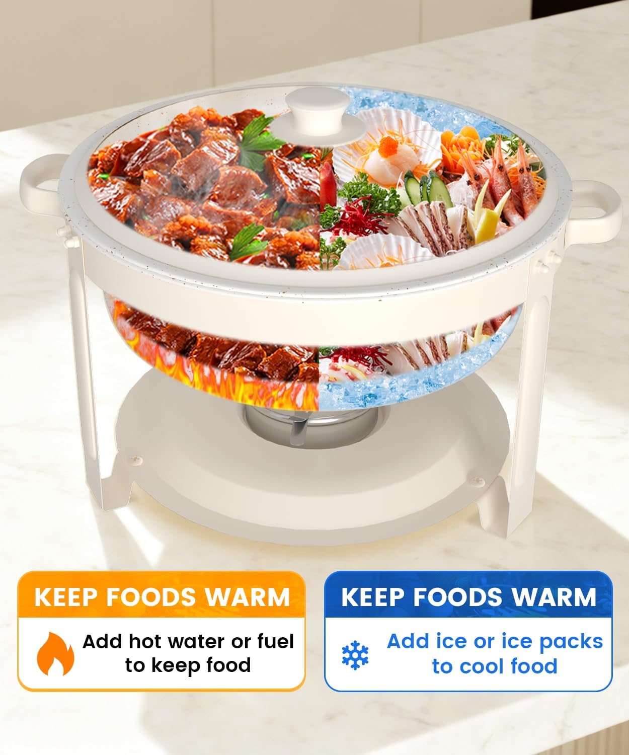Detalle de IMACONE 4-Pack 6QT Maifanite-Coated Chafing Dishes Buffet Set with Glass Lids