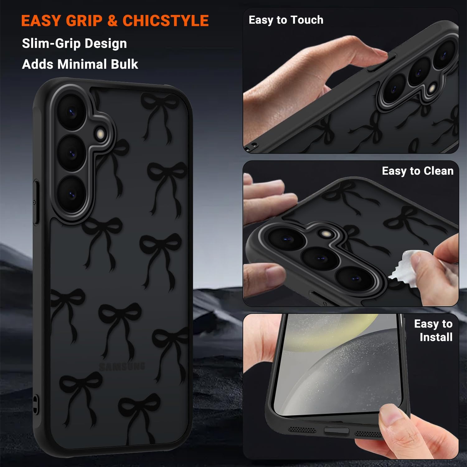 Thumbnail 3 de Coque Papillon Noir pour Galaxy S24 FE – Étui translucide en silicone TPU + PC, anti-jaunissement et protection caméra
