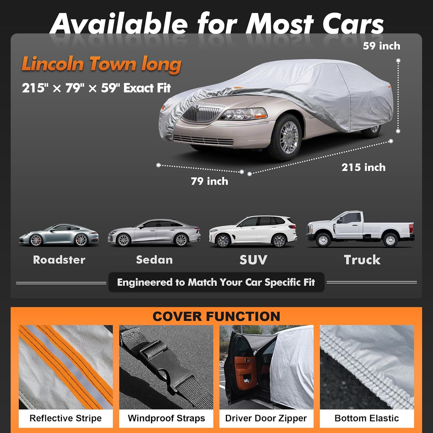Thumbnail 1 de Tozaroa All-Weather Car Cover for Sedans (219–230 inch) with Anti-Scratch Lining, Windproof System, Sun Visor & Towel