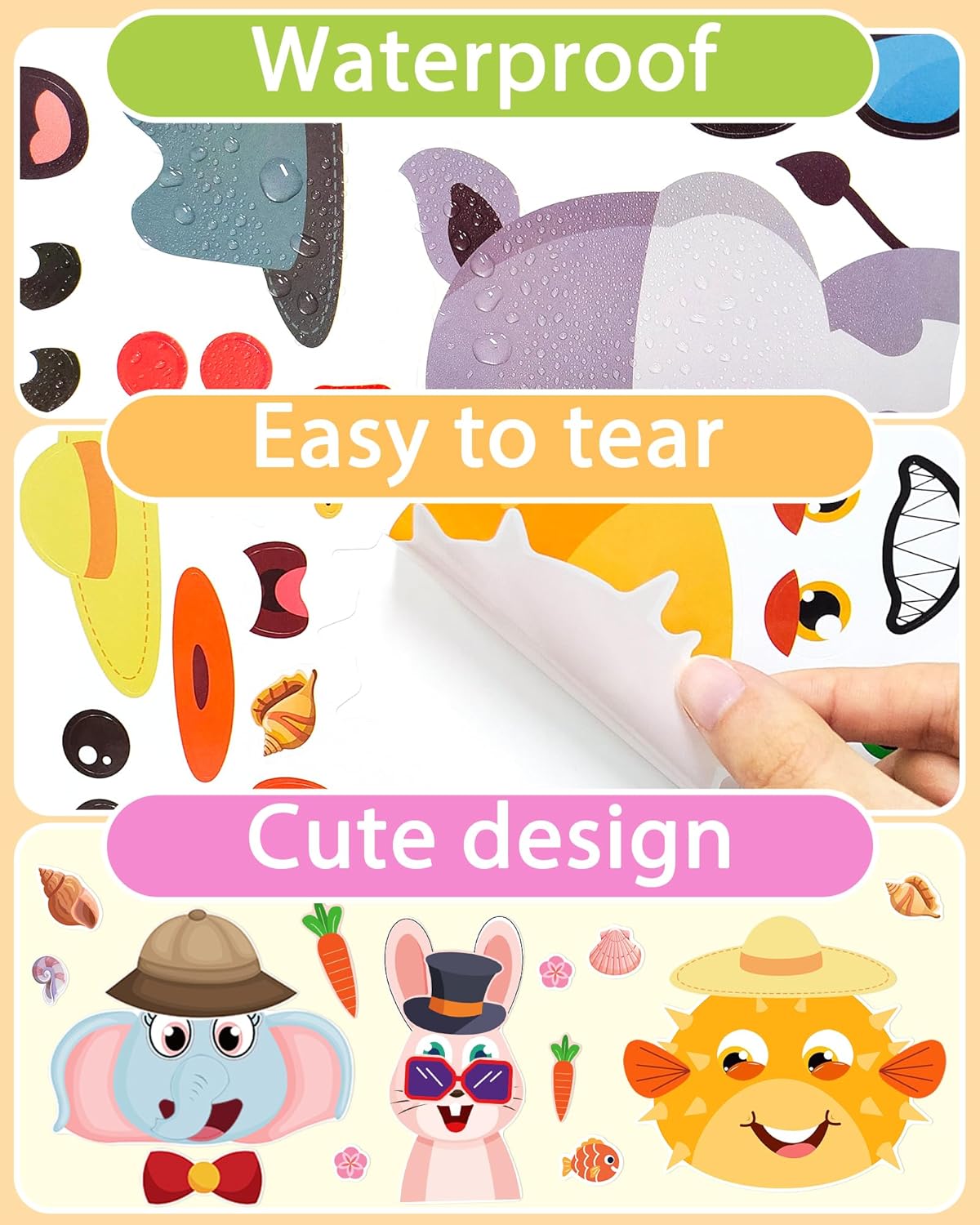 Thumbnail 4 de 24 Pcs Make Your Own Animal Sticker Sheet – Creative Face Sticker Set for Kids