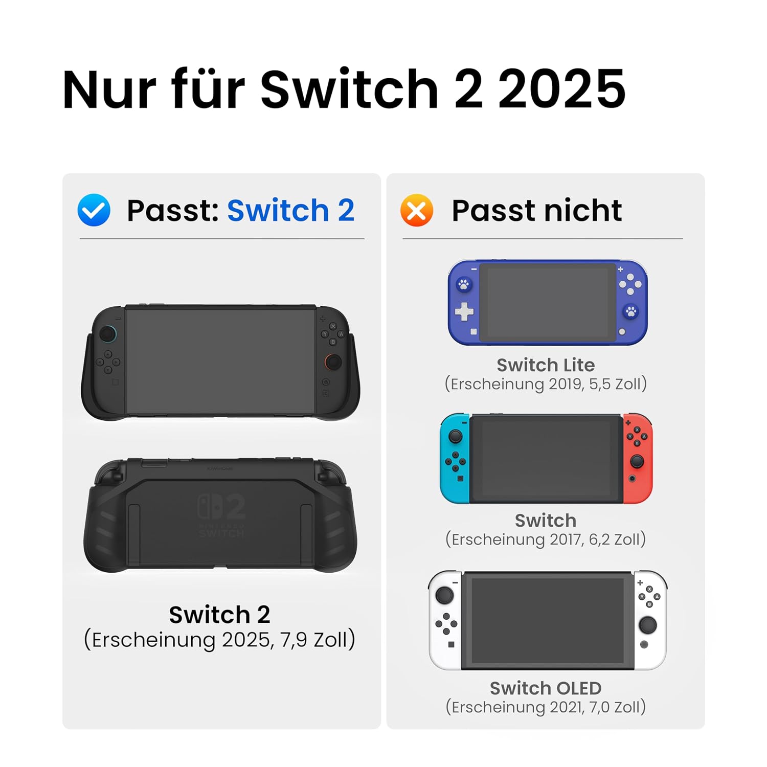 Detalle de KIWIHOME P2 Shield dockbare Hülle & Displayschutz für Switch 2 (2025) – TPU-Griff-Schutz, 9H-Glas, Schwarz