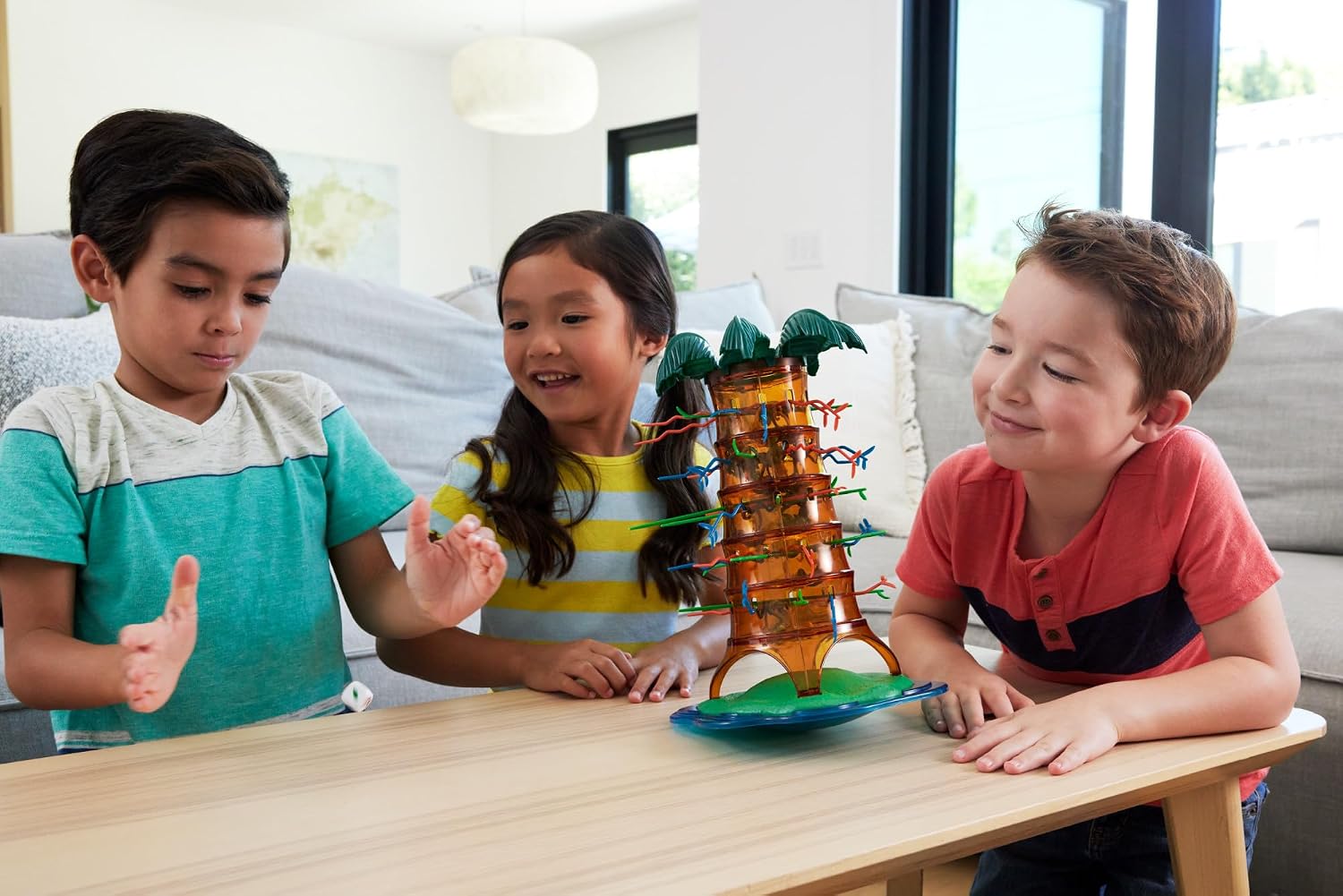 Detalle 2 de Mattel Games SOS Affenalarm Schaukelpalmenparty – Jubiläums-Sonderedition (HTW65) mit Dschungeltieren