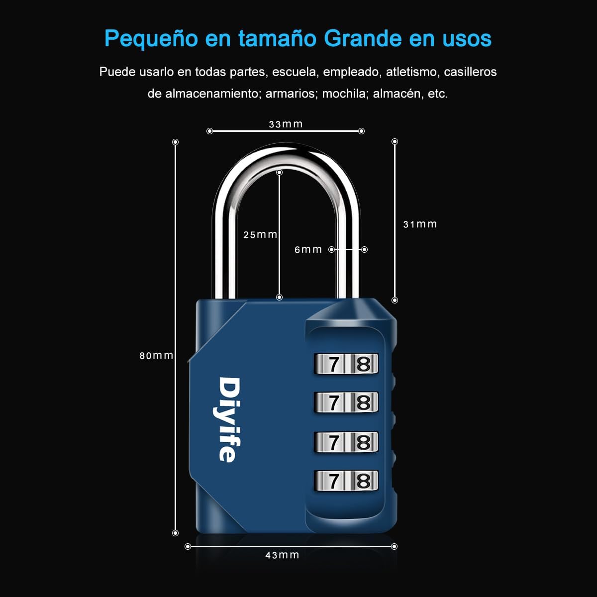 Thumbnail 2 de Diyife Candado de combinación 4 dígitos 99 g