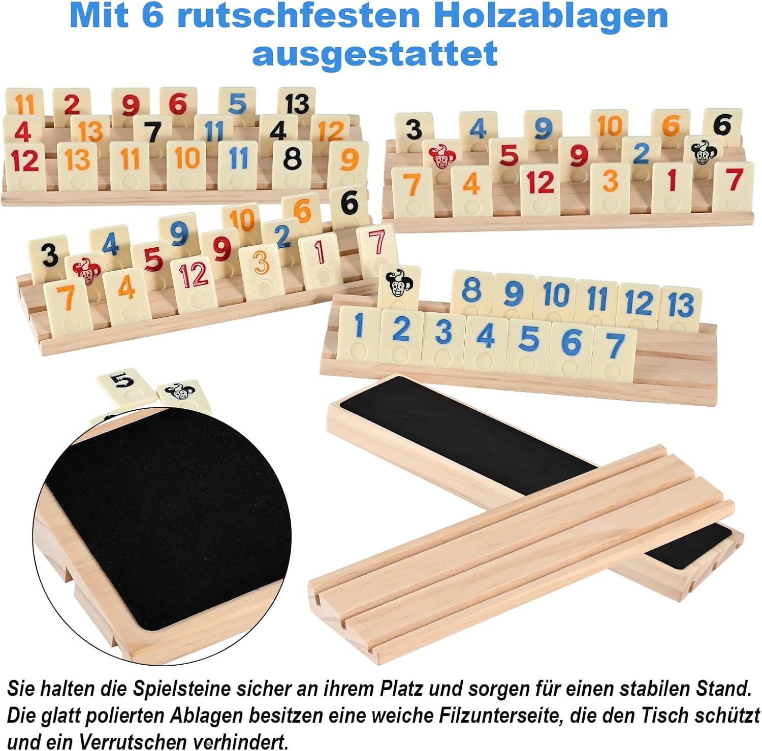 Detalle de Wooderma Rummy Holz Spiel – Rummy Cup Set mit 160 Spielsteinen & 6 Holzhaltern