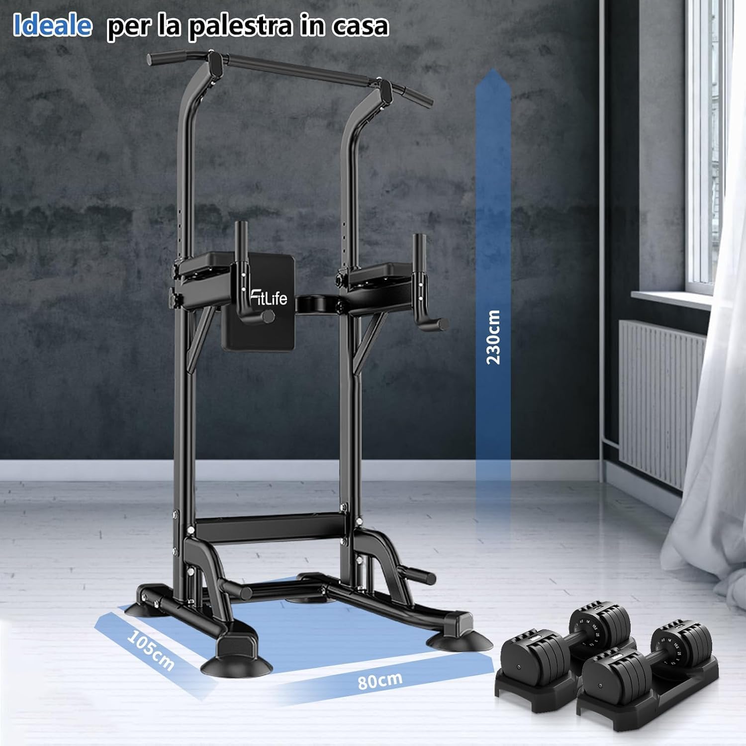 Thumbnail 6 de DH FitLife Power Tower Dip Station: stazione fitness da casa con barra per trazioni e dip