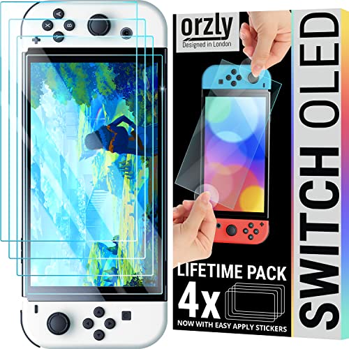 Detalle de Orzly protectores de pantalla de vidrio templado para Nintendo Switch OLED 2021–Paquete 4 con instalación fácil