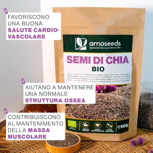 Detalle de Semi di Chia Bio 1KG Amoseeds: proteine, salute cardiovascolare e qualità superiore