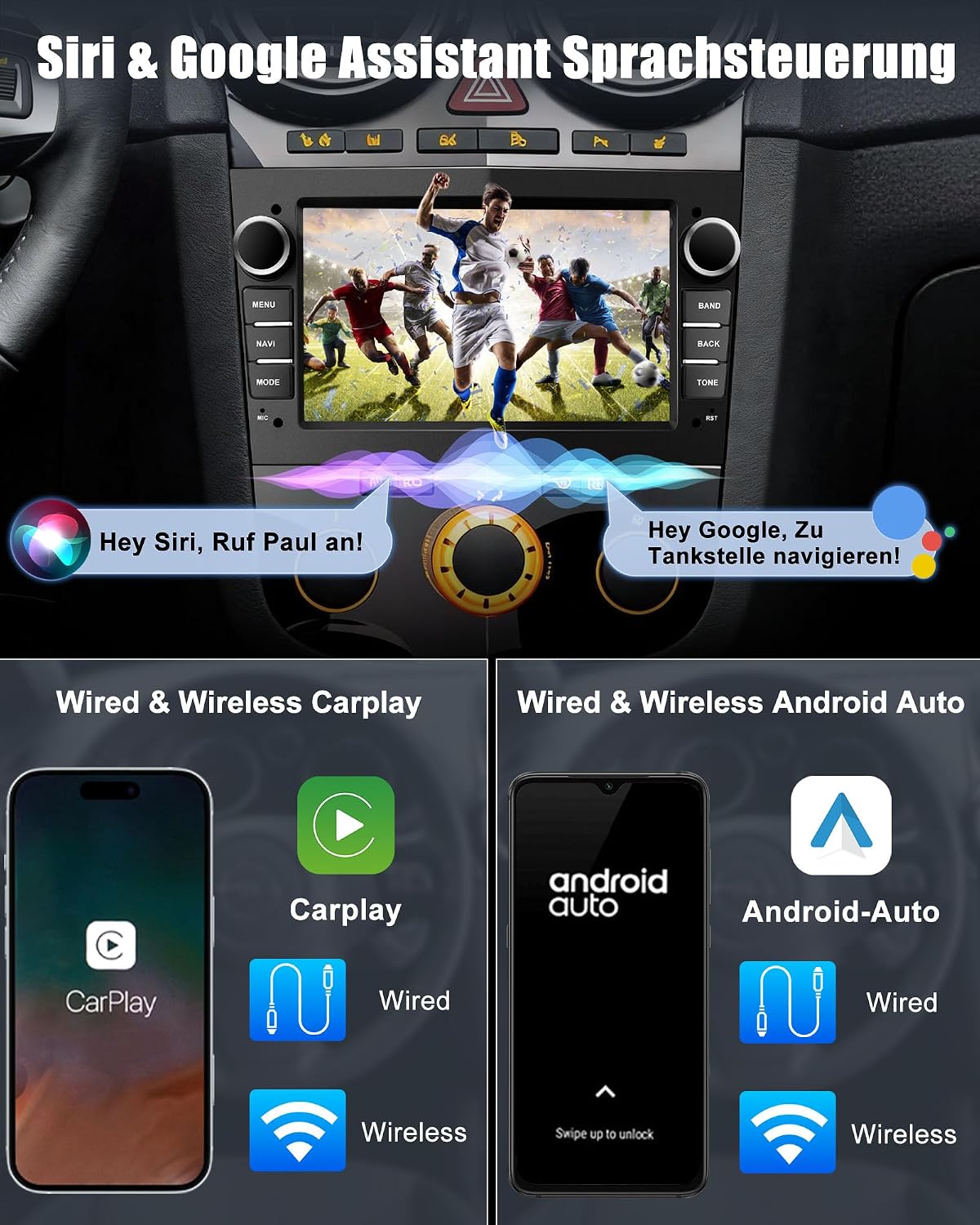 Detalle de Lehwey Bluetooth Autoradio mit Bildschirm für Opel – 2Din Android 14, CarPlay, Android Auto, WLAN, DAB, 7 Zoll Touchscreen