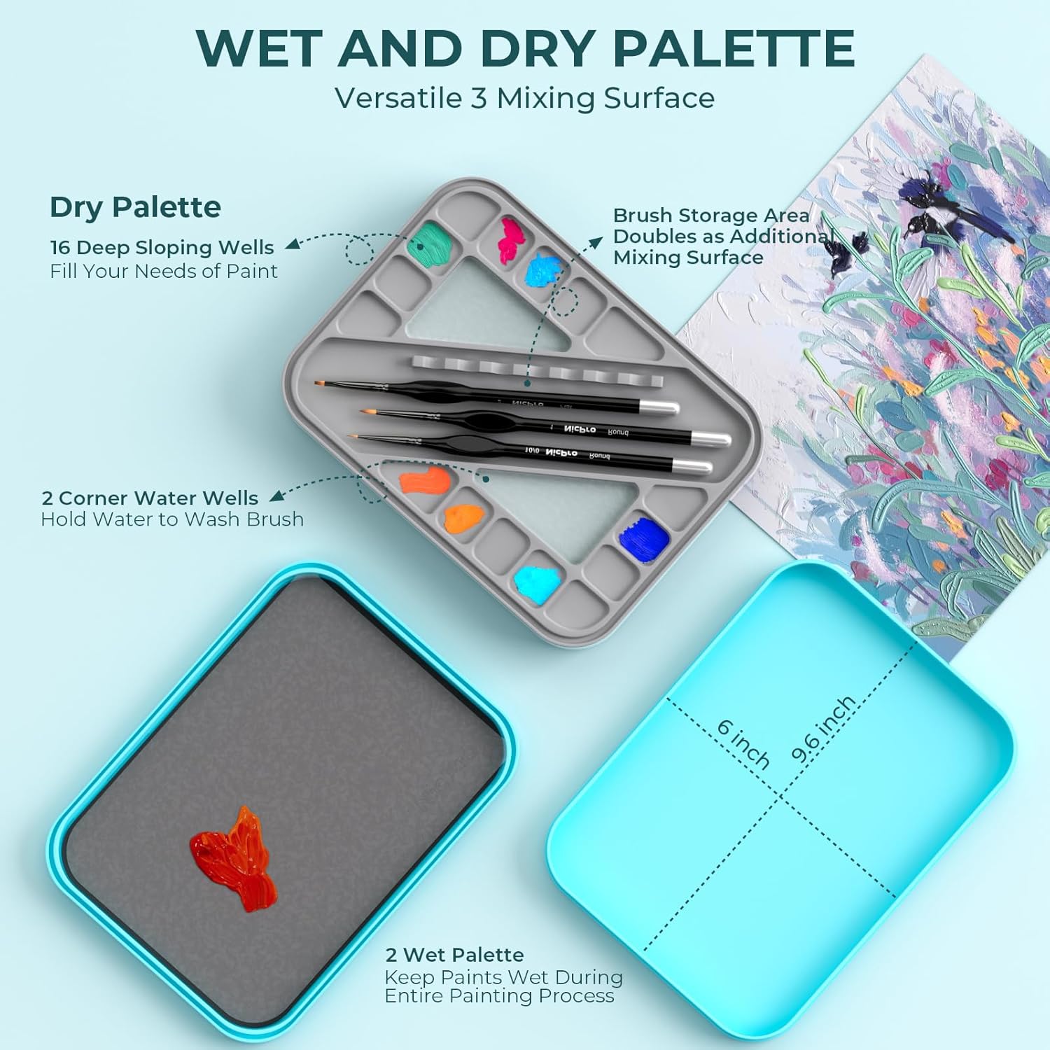 Thumbnail 3 de Nicpro Palette Peinture humide 9,6×6,2 pouces 🖌️