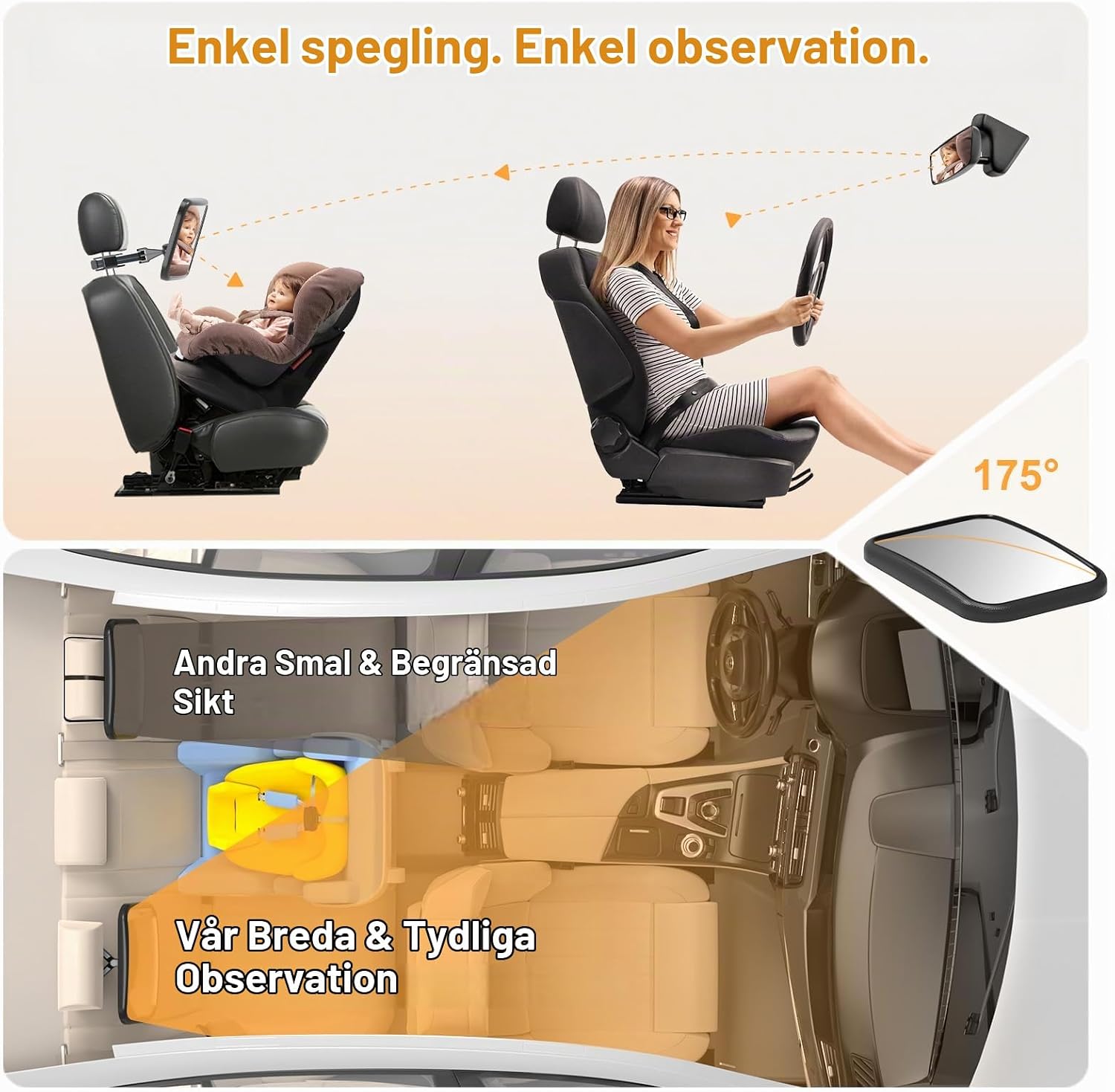Detalle 2 de AIMAX bilbarnspegel för baksätet med akryl, 360°-justering och vidvinkel