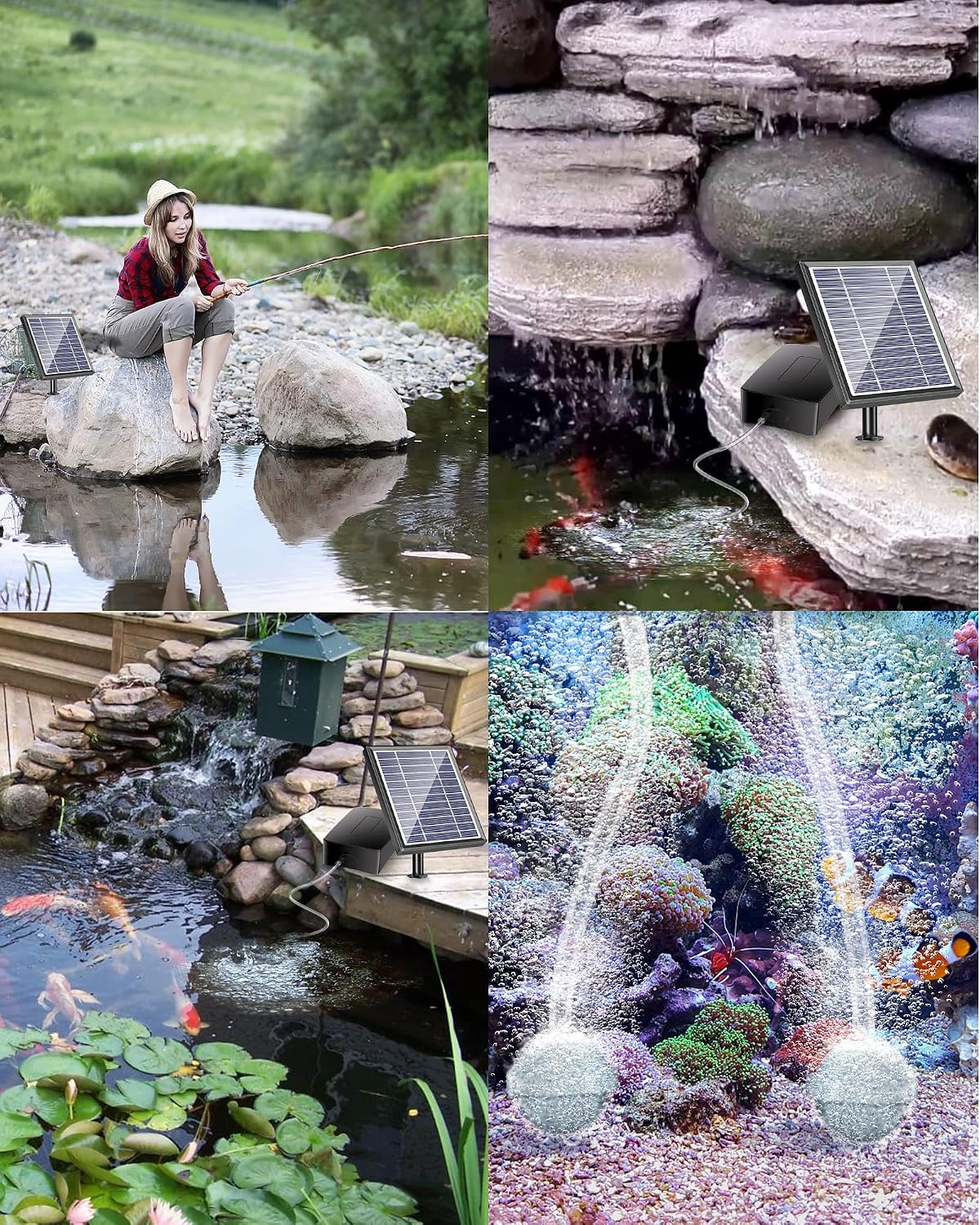 Detalle 2 de Biling Solar Teichbelüfter mit Akku – 2,5 W Solarpumpe für Sauerstoff im Teich (3 Modi)