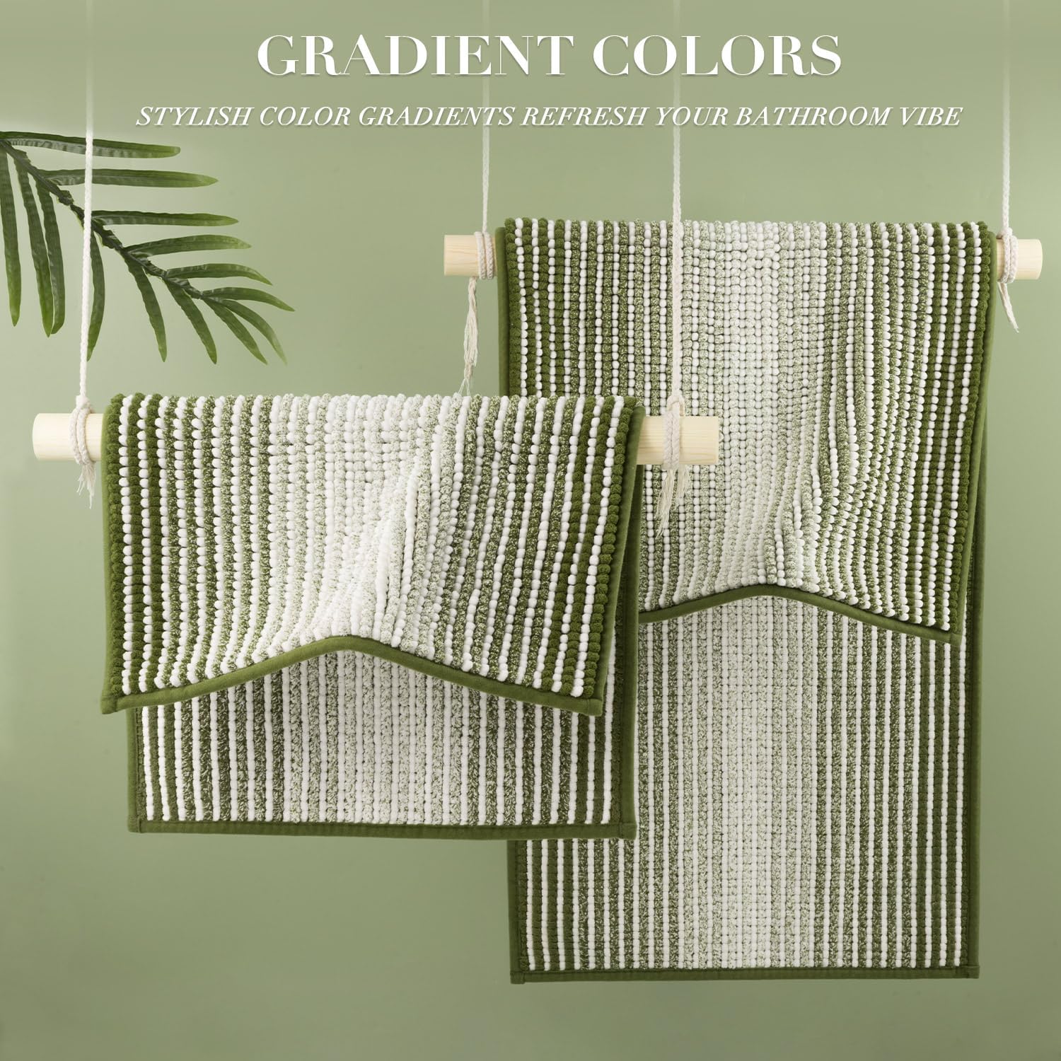 Thumbnail 3 de BSICPRO 2-Piece Chenille Bath Mat Set (Sage) with Non-Slip Backing