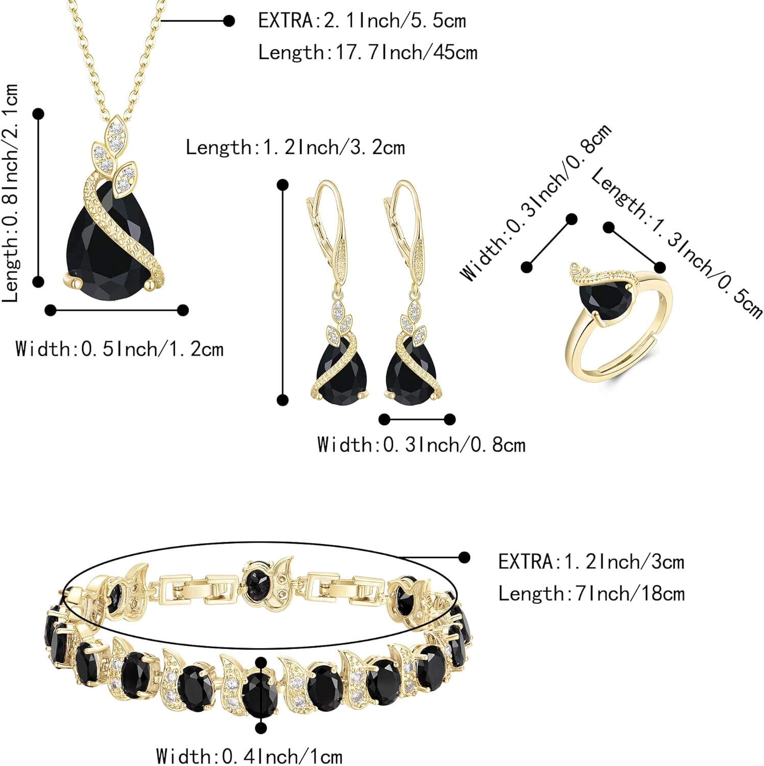 Thumbnail 4 de Parure de bijoux de mariage Clearine 4 pièces en zircon cubique (collier, boucles, bracelet, bague) bleu