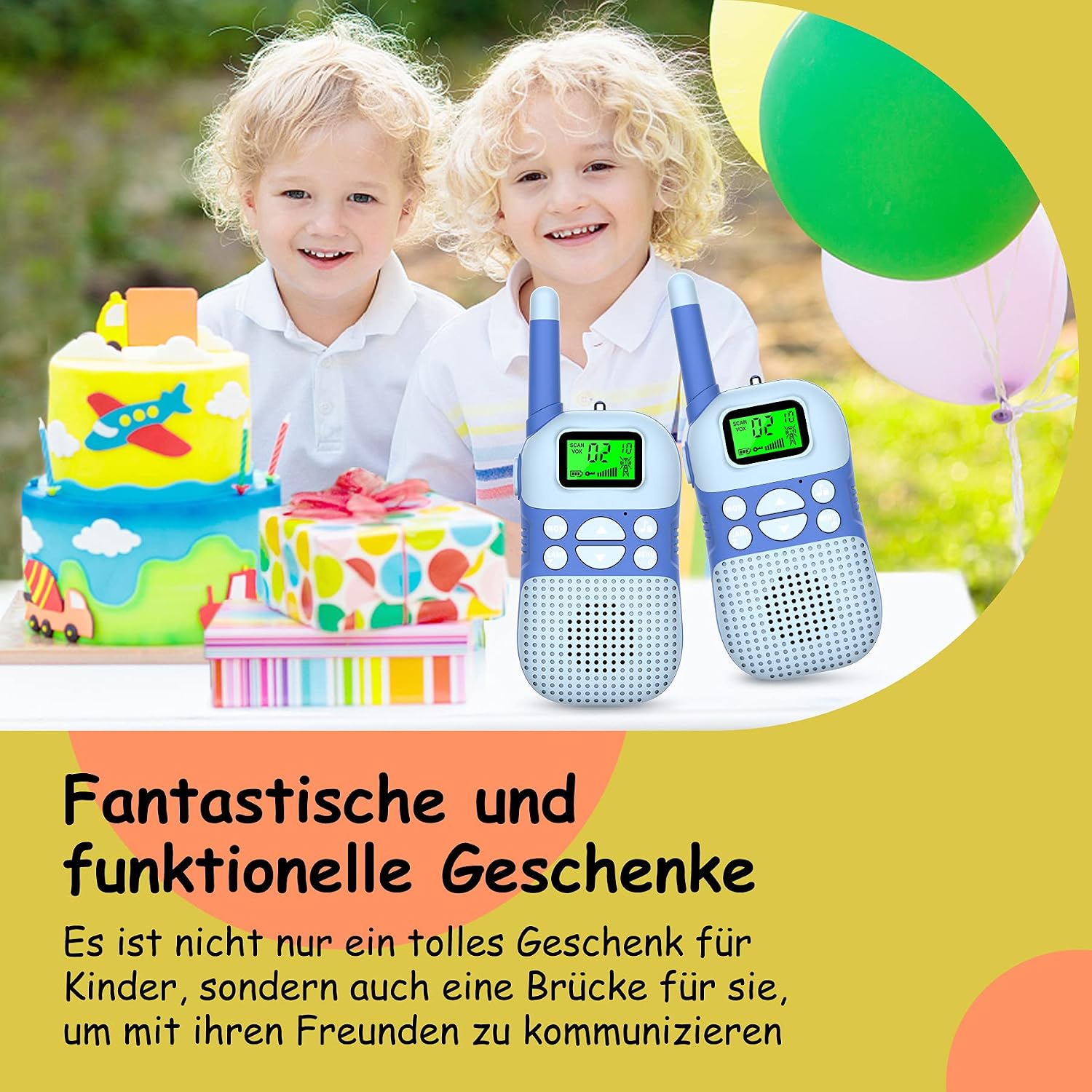 Detalle de Kidsfun Walkie Talkie Kinder – USB wiederaufladbar, 3 Meilen Reichweite, Taschenlampe, ab 3 Jahren