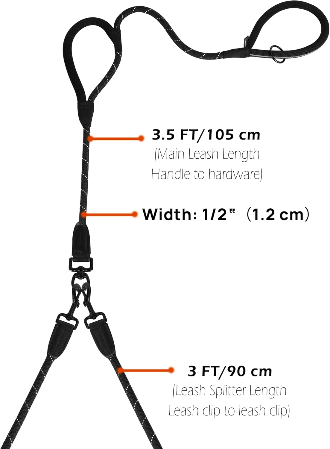 Thumbnail 6 de PetBonus Rope Double Dog Lead (No Tangle Dual Lead) with Reflective Stitching and 360° Swivel Clip, Black