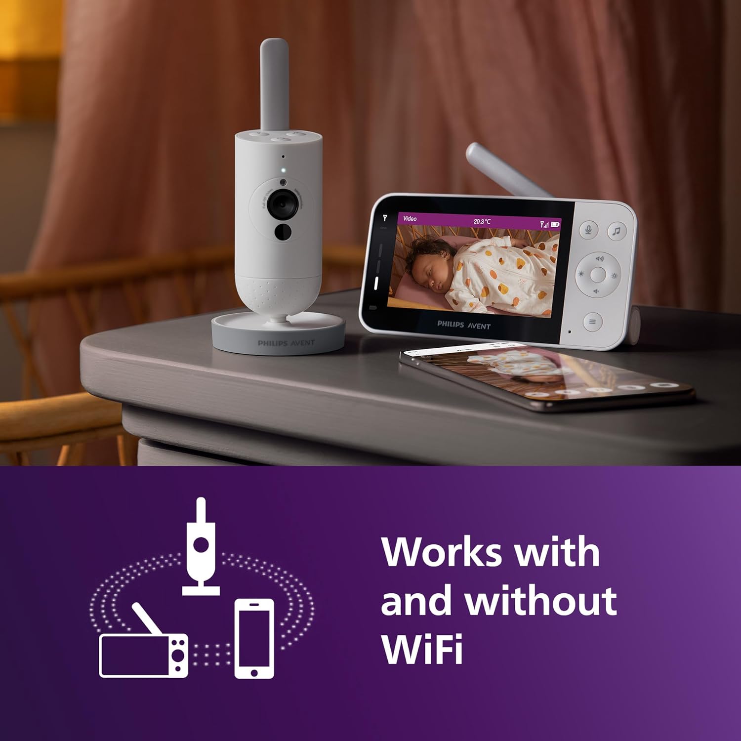 Thumbnail 1 de Philips Avent Connected Baby Monitor with WiFi (Model SCD951/26) with HD camera, WiFi/app and infrared night vision