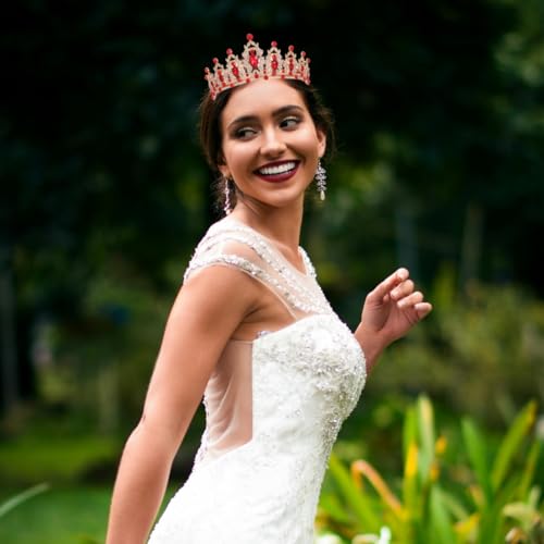 Thumbnail 7 de HPMAISON tiara de corona con cristales rojos y diseño de hojas