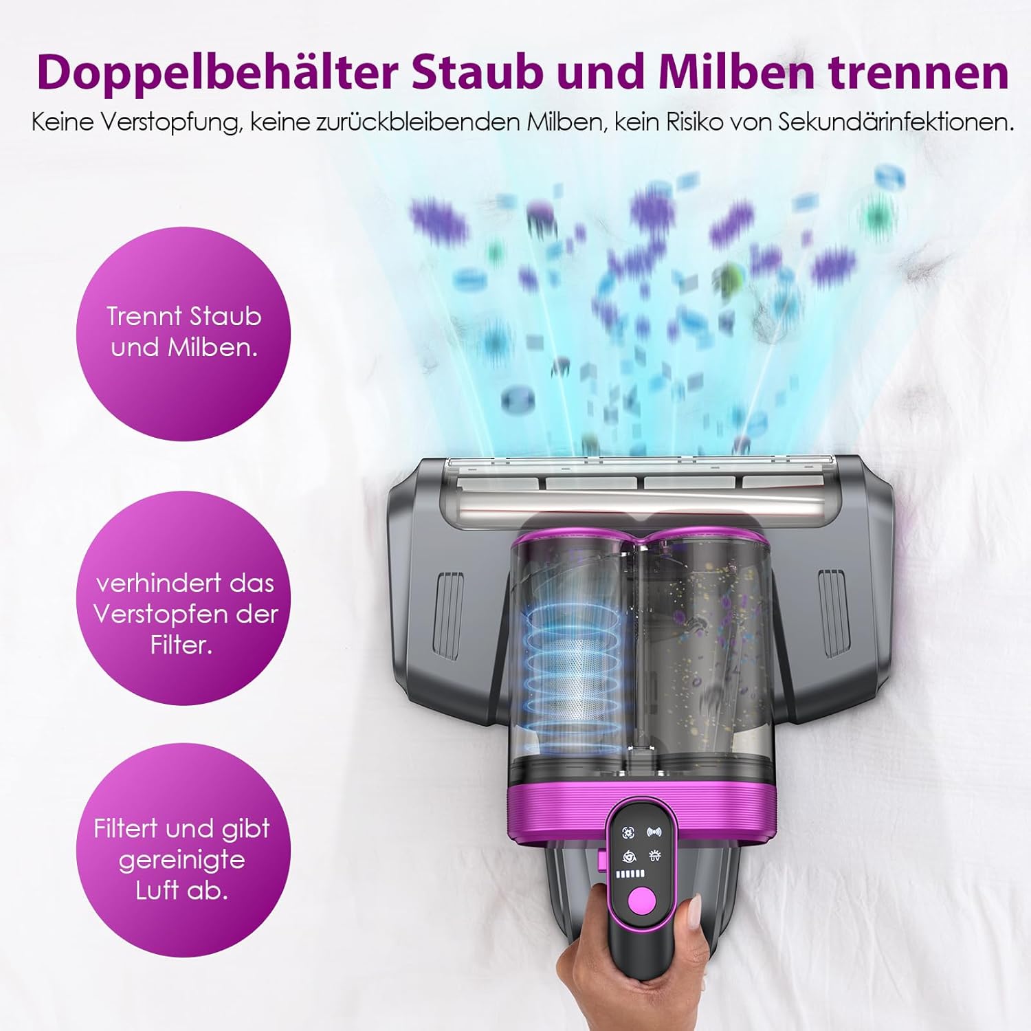 Thumbnail 5 de Linkifly MT1 kabelloser Milbensauger für Matratzen mit 253,7 nm UV‑C, 18.000 Pa und USB‑C