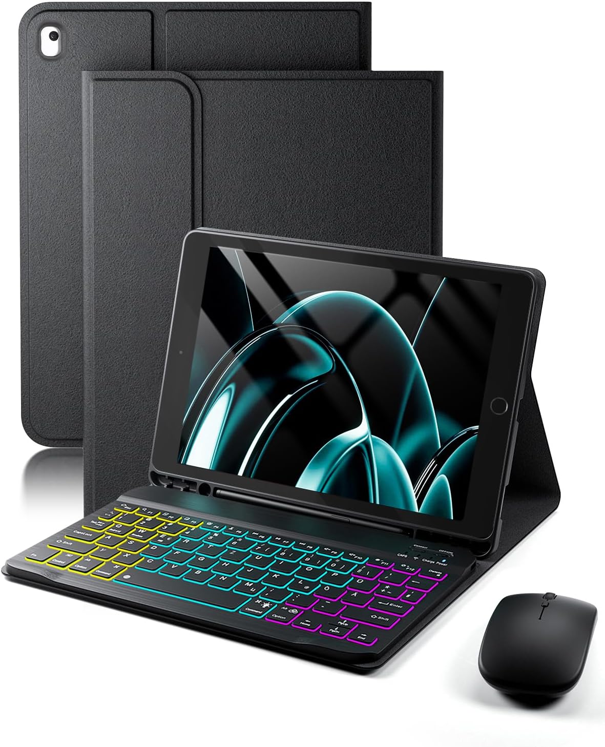 Detalle de Kabellose beleuchtete Tastaturhülle mit Maus für iPad 9/8/7 (10,2 Zoll) – kompatibel mit iPad Pro 10,5 und iPad Air 3