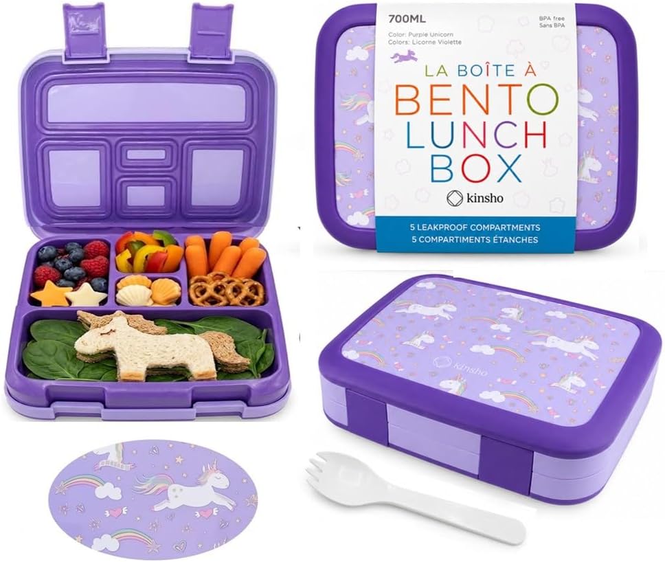 Bento Box Lunch Box for Toddlers 5-Section Purple Unicorn 🥡