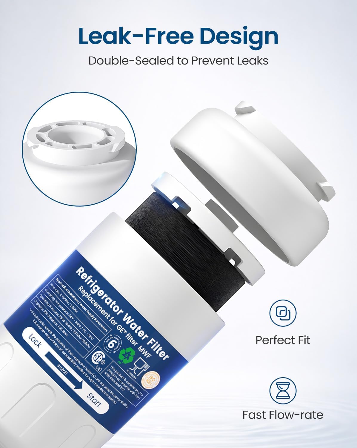 Thumbnail 6 de Molifal RFW04 Replacement Water Filter for GE MWF, 3-Pack