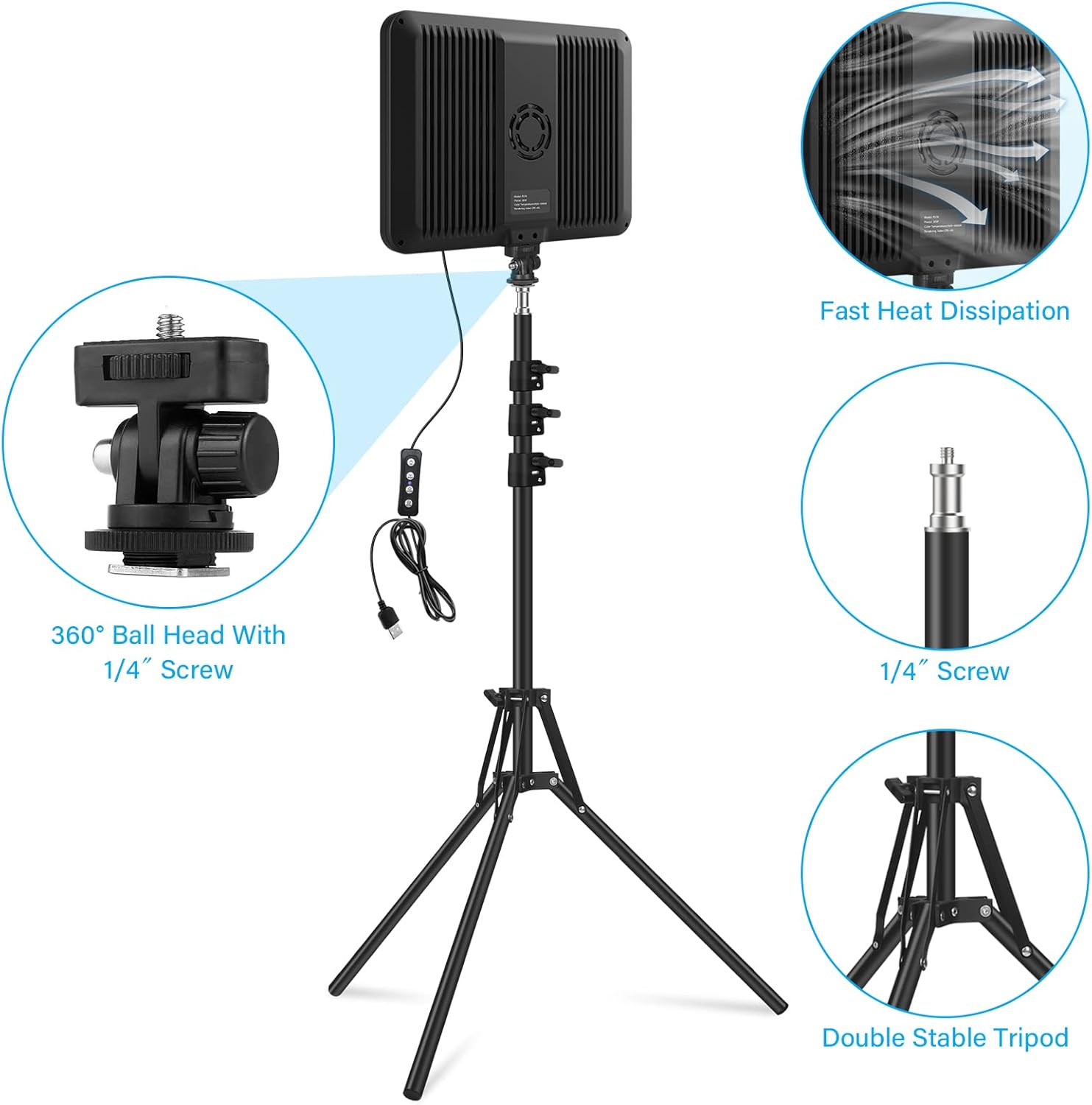 Detalle 2 de Obeamiu 2 Pack LED Video Lights 63" tripod