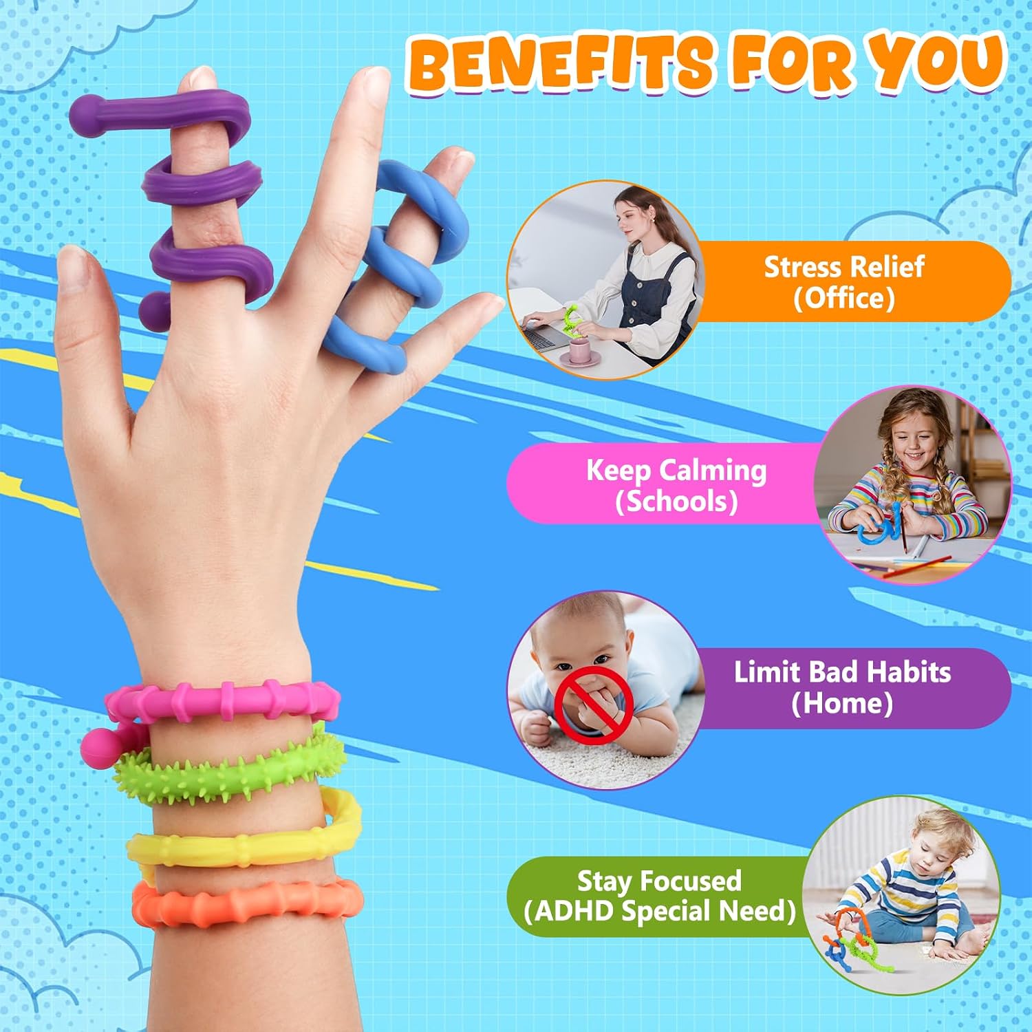 Detalle 2 de 6 Pack Fidget Toys Textured Stretchy Sensory Stick