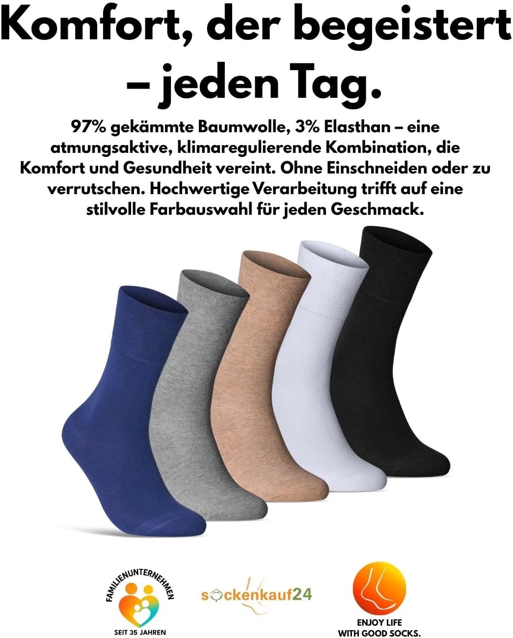 Detalle de sockenkauf24 Diabetikersocken ohne Gummibund & ohne Naht – 97% Baumwolle (6 Paar)